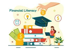finansiell kunnighet webinar vektor illustration med finansiera förvaltning, investering pengar och budget i utbildning bokföring platt bakgrund design