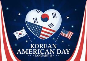 koreanska amerikan dag vektor illustration på januari 13 med USA och söder koreanska flagga till fira republik av allians i platt bakgrund design