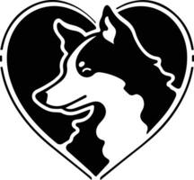 husdjur med hjärtan logotyp i djur- klinik begrepp i platt linje konst stil vektor