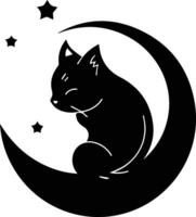 Katze und Mond Logo im eben Linie Kunst Stil vektor