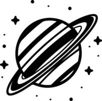 Planet mit Ringe Logo im eben Linie Kunst Stil vektor