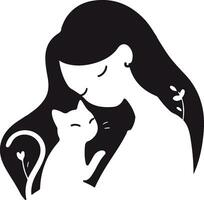 Frau und Katze Logo im Tier Klinik Konzept im eben Linie Kunst Stil vektor