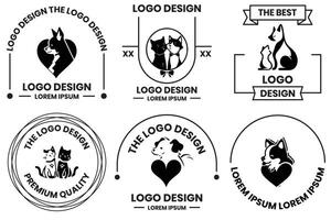 Haustiere mit Herzen Logo im Tier Klinik Konzept im eben Linie Kunst Stil vektor