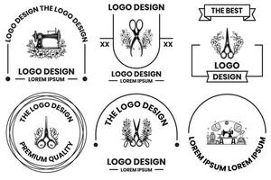 Schneiderei und Nähen Ausrüstung Geschäft Logo im eben Linie Kunst Stil vektor