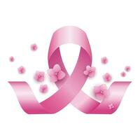 vektor bröst cancer medvetenhet band med blommor
