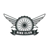 retro oder Jahrgang Motorrad Emblem Logo Design Prämie Vorlage, klassisch Motorrad, Fliege, Feuer, und Flügel Element, einfarbig Logo Abzeichen schwarz und Weiß Farbe vektor