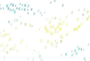 hellblaue, gelbe Vektorvorlage mit musikalischen Symbolen. vektor