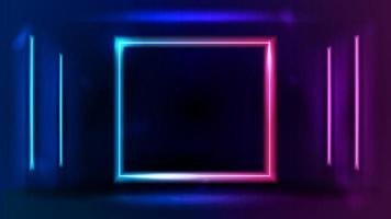 Rosa und blauer Farbverlauf Neon leerer quadratischer Rahmen mit Linienneonlampe vektor