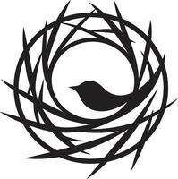 künstlerisch Verschachtelung schwarz Vektor Vogel Nest Emblem elegant Komfort schwarz Vogel Nest Symbol