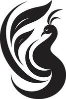 kunglig glans påfågel emblem i vektor ebon elegans svart påfågel ikon design