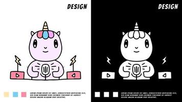 unicorn podcast cartoon, illustration för t-shirt, affisch, klistermärke vektor