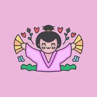 Kawaii Geisha-Cartoon-Illustration. vektor