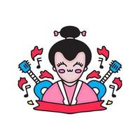 süße ClipArt japanische Geisha mit Gitarren. Cartoon-Abbildung. vektor