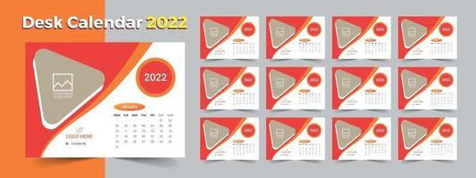 skrivbordskalender 2022, 12 månaders kalendermall vektor