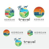 uppsättning av Sydkorea resor logotyp affisch Seoul landskap skyline vektor