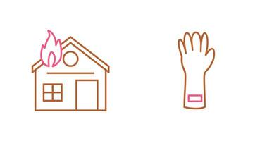 Haus auf Feuer und Handschuhe Symbol vektor