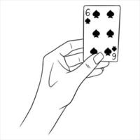 Glücksspiel. Spielkarte in der Hand. Casino, Glück, Fortuna. sechs Pik. vektor