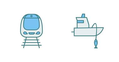 tåg och fiske båt ikon vektor