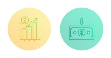 Diagram upp och pengar ner ikon vektor