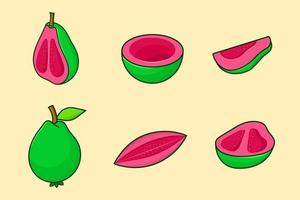 uppsättning grön guava illustration isolerad med kontur stil bunt vektor