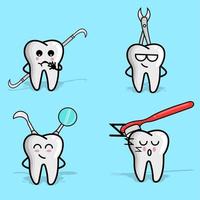 Satz von Zahn Charakter Vektor Illustration Zähne dental niedlich