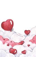 Valentinsgruß rote Herzballons am Himmel fliegen. Aquarell. vektor