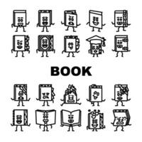 Buch Charakter Schule Symbole einstellen Vektor