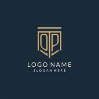 Initiale op Schild Logo Monoline Stil, modern und Luxus Monogramm Logo Design vektor