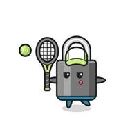 Zeichentrickfigur des Vorhängeschlosses als Tennisspieler vektor