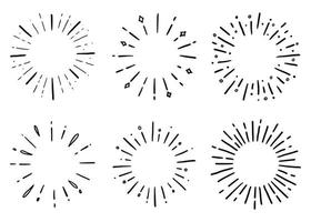 Handgezeichneter Satz von Sunburst-Glanzstrahl. Gekritzel vektor