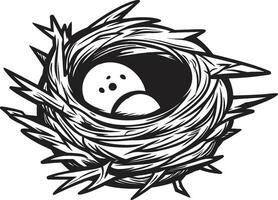 mystisk antenn bostad avian bo logotyp graciös skydd i svart fågel bo design vektor