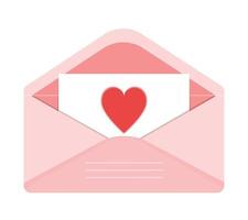 Öffnen Sie rosa Umschlag mit einer Liebesnotiz mit Herz. Valentinstag vektor