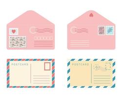 Postkarten- und Umschlagset. isolierte Vektor-Retro-Postkarte, Umschlag vektor