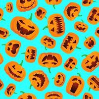 sömlöst halloween mönster med glada jacklykta läskiga pumpor vektor