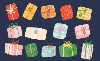 bunt festlich Geschenk Box Sammlung, beschwingt Weihnachten die Geschenke vektor