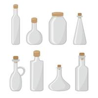 Stellen Sie Vektorvorlagen von leeren transparenten Glasflaschen ein. vektor