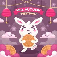 Happy Bunny hält Mondkuchen im Herbst vektor