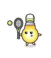 Zeichentrickfigur der Glühbirne als Tennisspieler vektor
