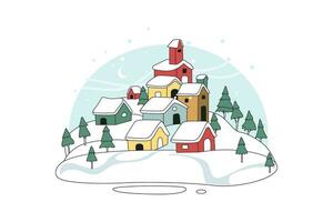 schneebedeckt Dorf - - eben Illustration vektor