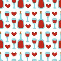 sömlös mönster med vin glas, flaska och hjärta. röd vin bakgrund. vektor platt illustration.