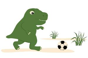 Fußball und ein Dinosaurier. Vektor Lager Illustration. süß Tyrannosaurus rex und Fußball. Ball. isoliert auf ein Weiß Hintergrund.