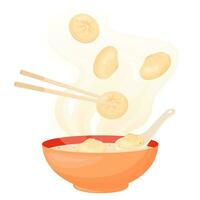 wonton soppa, kinesisk mat. vektor illustration. dämpa sim klimpar för en par. asiatisk kök. isolerat på en vit bakgrund.