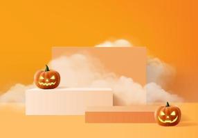 3D halloween minimal rök och pumpa podium för produkter bakgrund vektor
