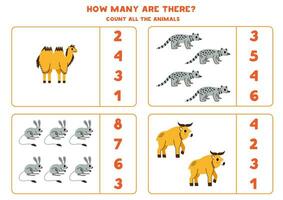 Anzahl alle asiatisch Tiere und Kreis das richtig Antworten. vektor