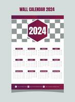 vägg kalender 2024 mall design. ett sida kalender. 12 månader kalender. vecka börjar på söndag vektor