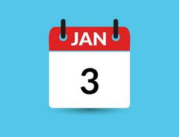 januari 3. platt ikon kalender isolerat på blå bakgrund. datum och månad vektor illustration