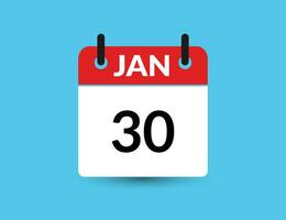 januari 30. platt ikon kalender isolerat på blå bakgrund. datum och månad vektor illustration