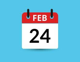 Februar 24. eben Symbol Kalender isoliert auf Blau Hintergrund. Datum und Monat Vektor Illustration