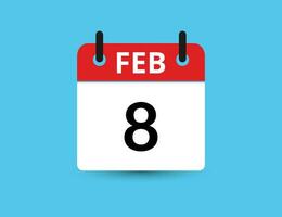 Februar 8. eben Symbol Kalender isoliert auf Blau Hintergrund. Datum und Monat Vektor Illustration