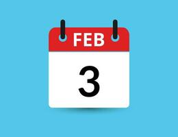 februari 3. platt ikon kalender isolerat på blå bakgrund. datum och månad vektor illustration